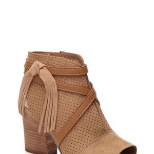 Franco Sarto Fina 2 Dark Camel Tan Perforated Ankle Booties